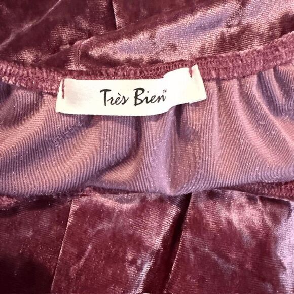 Tres Bien Velour On/Off Shoulder Blouse Wine Color Ruffle Elastic Top Size Large - Picture 4 of 8
